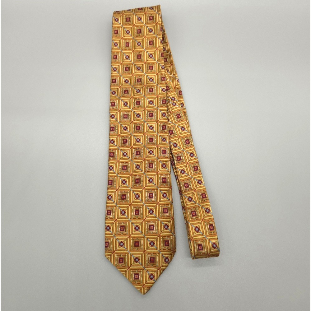 Jos A‎ Bank Tie Mens Gold Silk Geometric Jacquard Folded Classic Made Italy